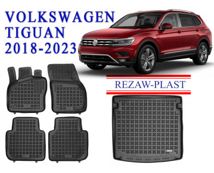 REZAW PLAST Floor Mats Set for SUV Heavy-Duty Mat Set for Volkswagen Tiguan 2018-2023 Anti-Slip Black