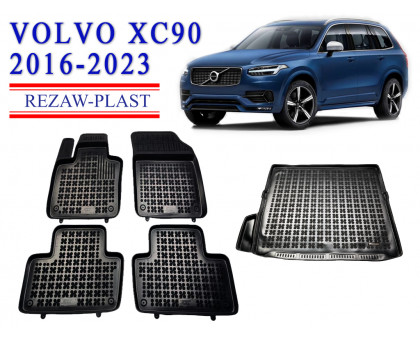 REZAW PLAST Tailored  Auto Liners Set for Volvo XC90 2016-2023 Anti-Slip Black