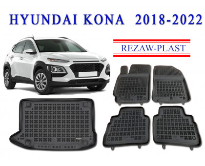REZAW PLAST Floor Mats, Cargo Liner for Hyundai Kona 2018-2022 All Season Black