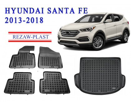 REZAW PLAST Floor Liners Set for Hyundai Santa Fe 2013-2018 All Season Black