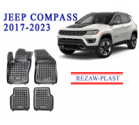 REZAW PLAST Custom-Fit Rubber Mats for Jeep Compass 2017-2023 All Season Black