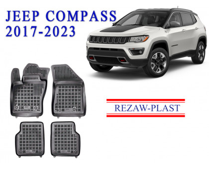REZAW PLAST Custom-Fit Rubber Mats for Jeep Compass 2017-2023 All Season Black